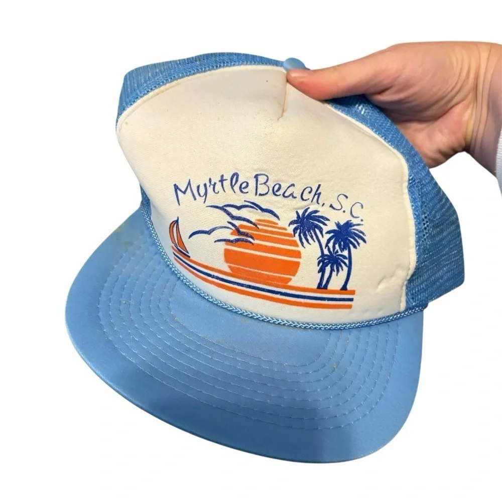 Vintage Blue White Myrtle Beach South Carolina Hat Mesh SnapBack 90s